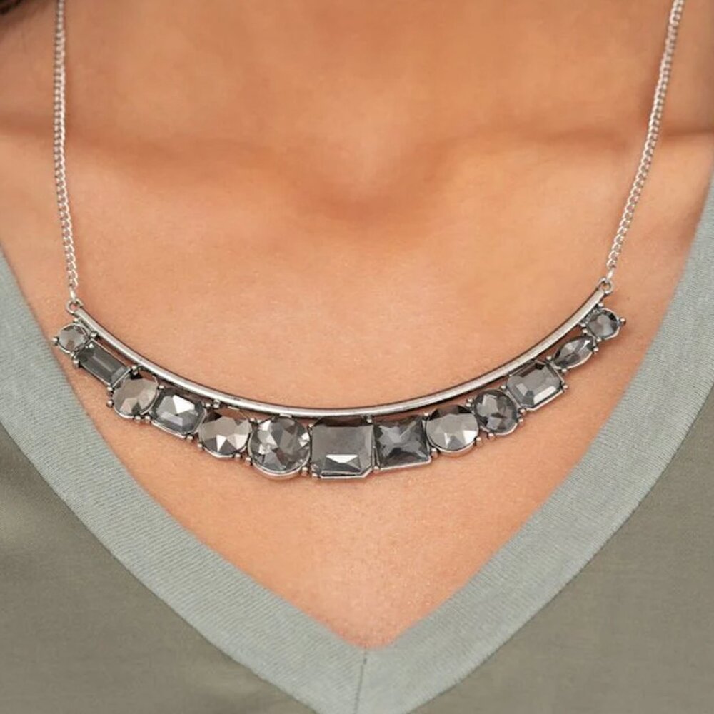 Paparazzi The Only Smoke Show In Town Silver Necklace and Earrings Set